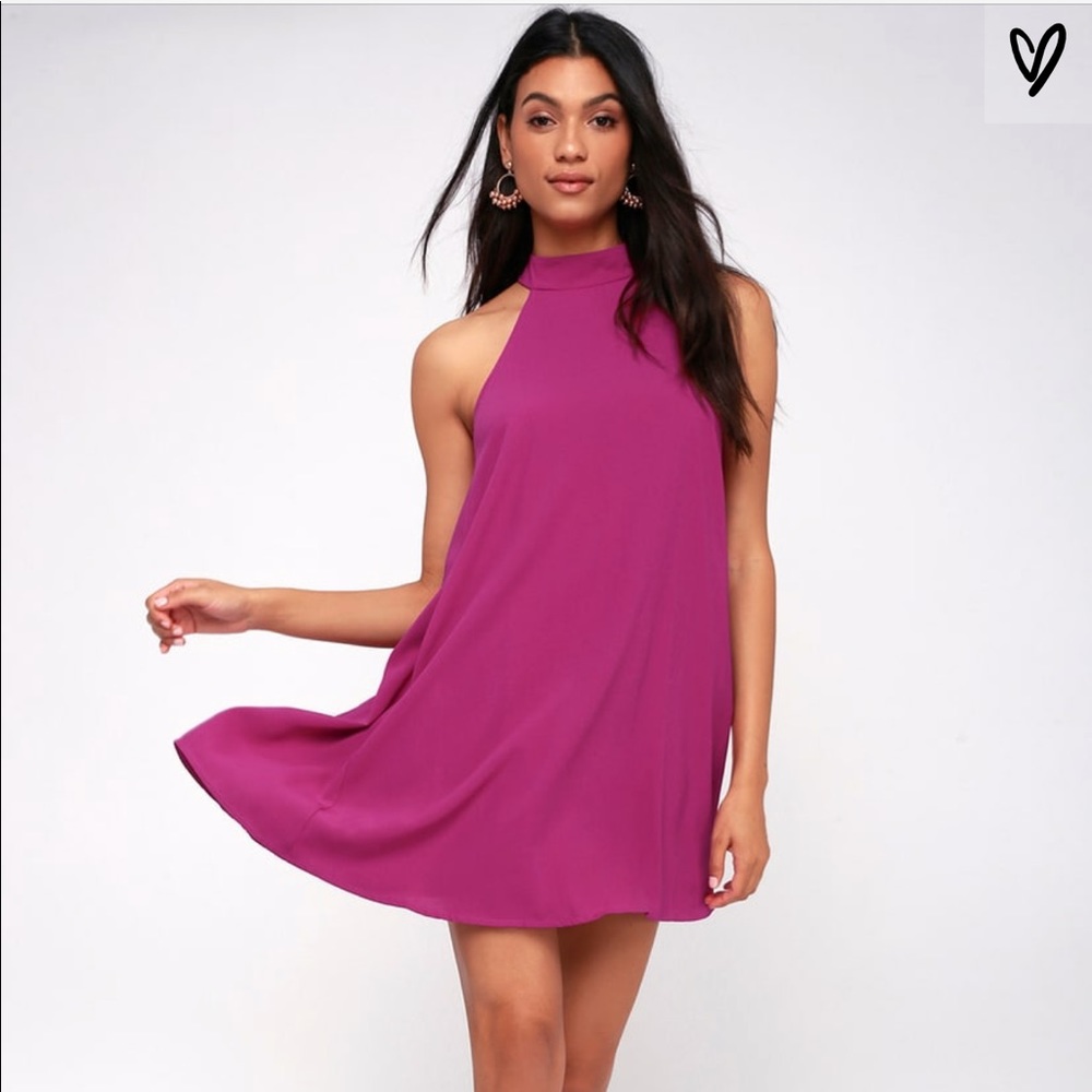 Never worn! Lulus Magenta Halter Swing Dress